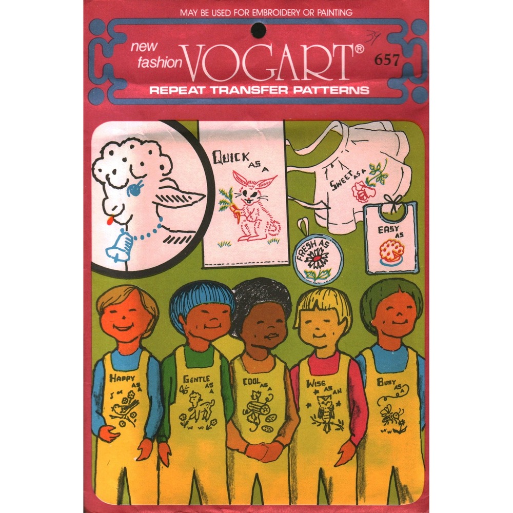 Vintage Vogart 657 Repeat Transfer Patterns Embroidery Nursery Animals New NIP